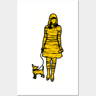 silhouette of a woman with dog Posters and Art